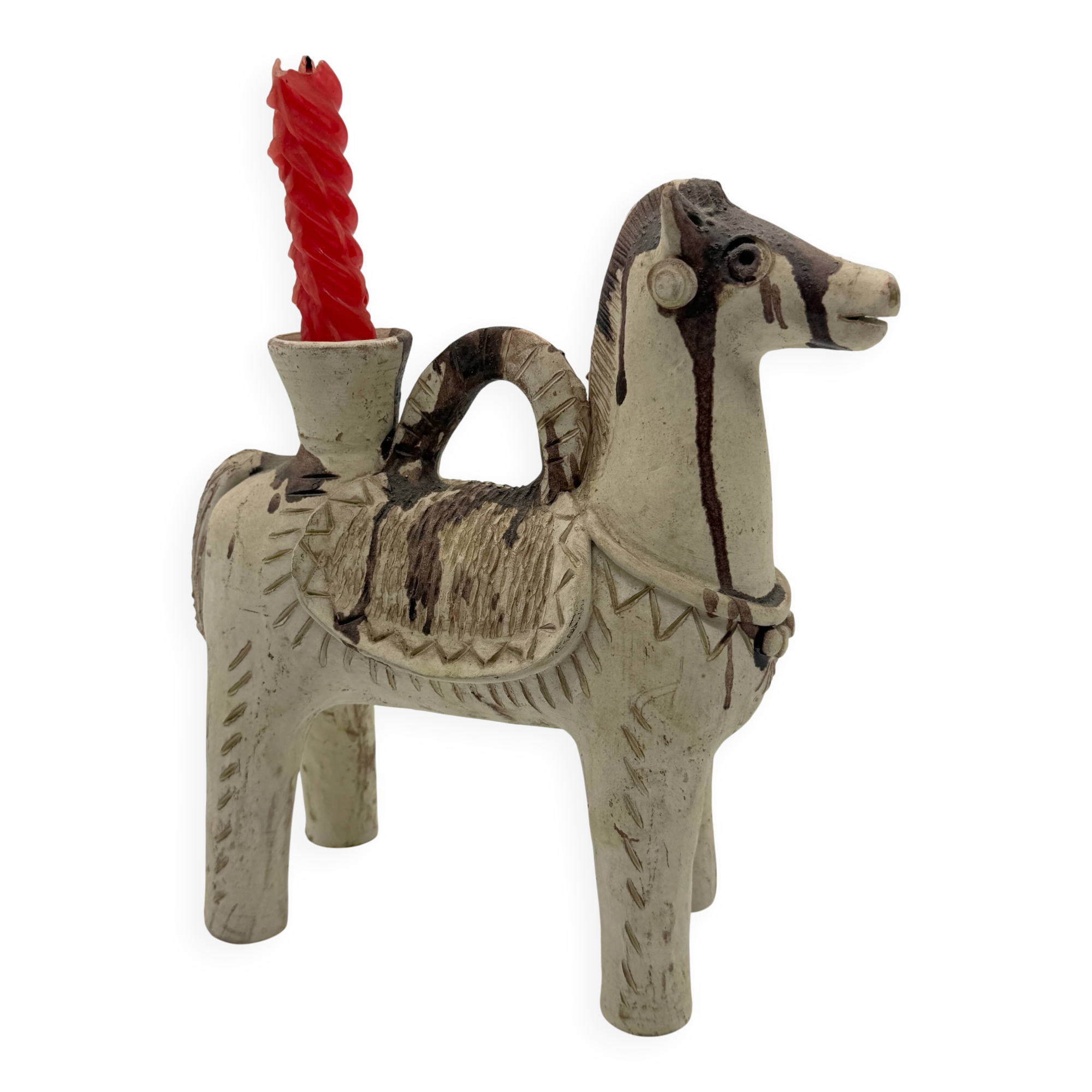 Ceramic candlestick horse, Sardinian, 1960s