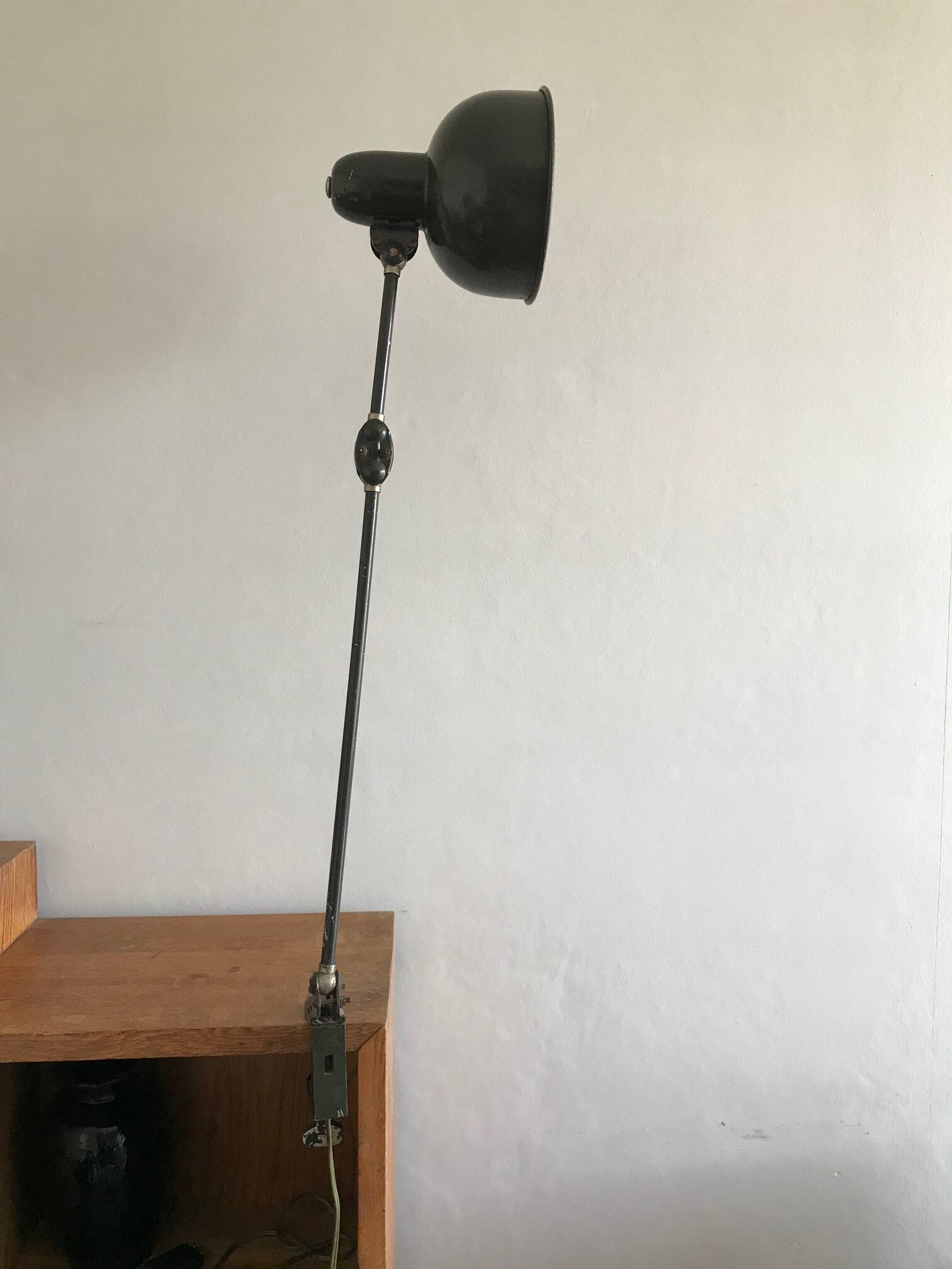 1950s English green workshop lamp