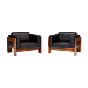 Set de 2 fauteuils Bastiano par Tobia Scarpa pour Gavina en cuir noir italie 1975