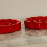 Pair of red Swedish candle holders designed by Gustavsberg