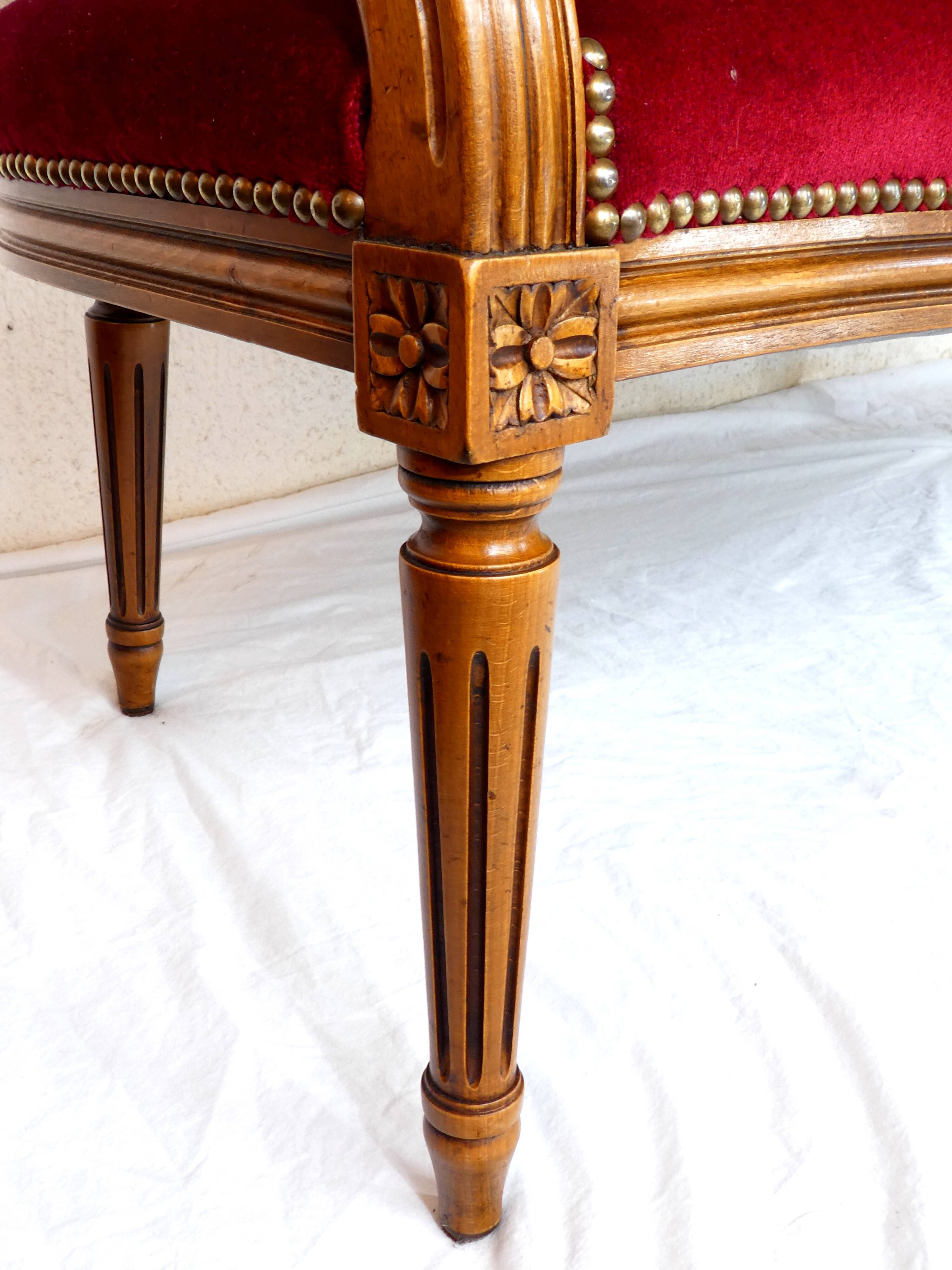 Louis XVI style bench in natural wood