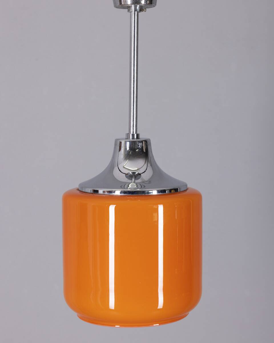Vintage 1970s chandelier in metal and orange glass, italian design