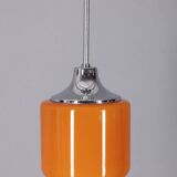 Vintage 1970s chandelier in metal and orange glass, italian design