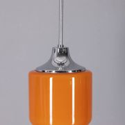 Vintage 1970s chandelier in metal and orange glass, italian design