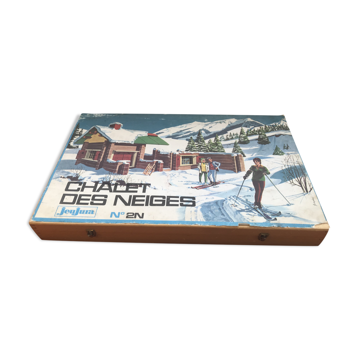 Former Construction Game JEUJURA No.2N Chalet Des Neiges - Vintage Wood Box