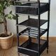 Vintage 50's black lacquered bamboo trolley