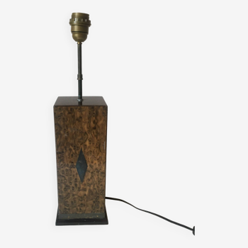 Pied de lampe en loupe de peuplier et laiton 1960