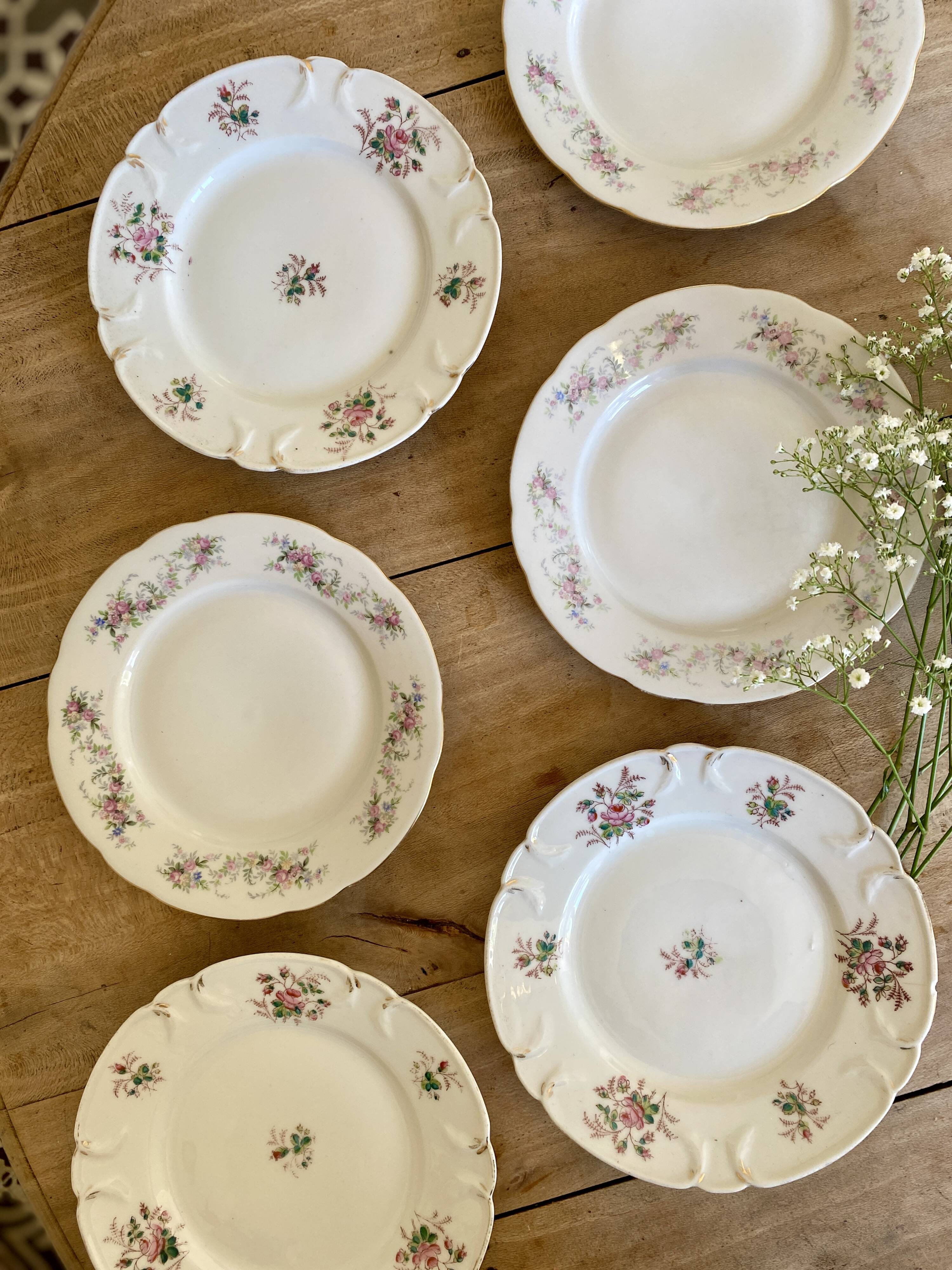 Lot de 6 assiettes à dessert vintage Dépareillées