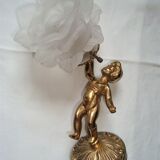 Pair of sconces Angels Cherubs Bronze Gilded Tulips Cut Glass