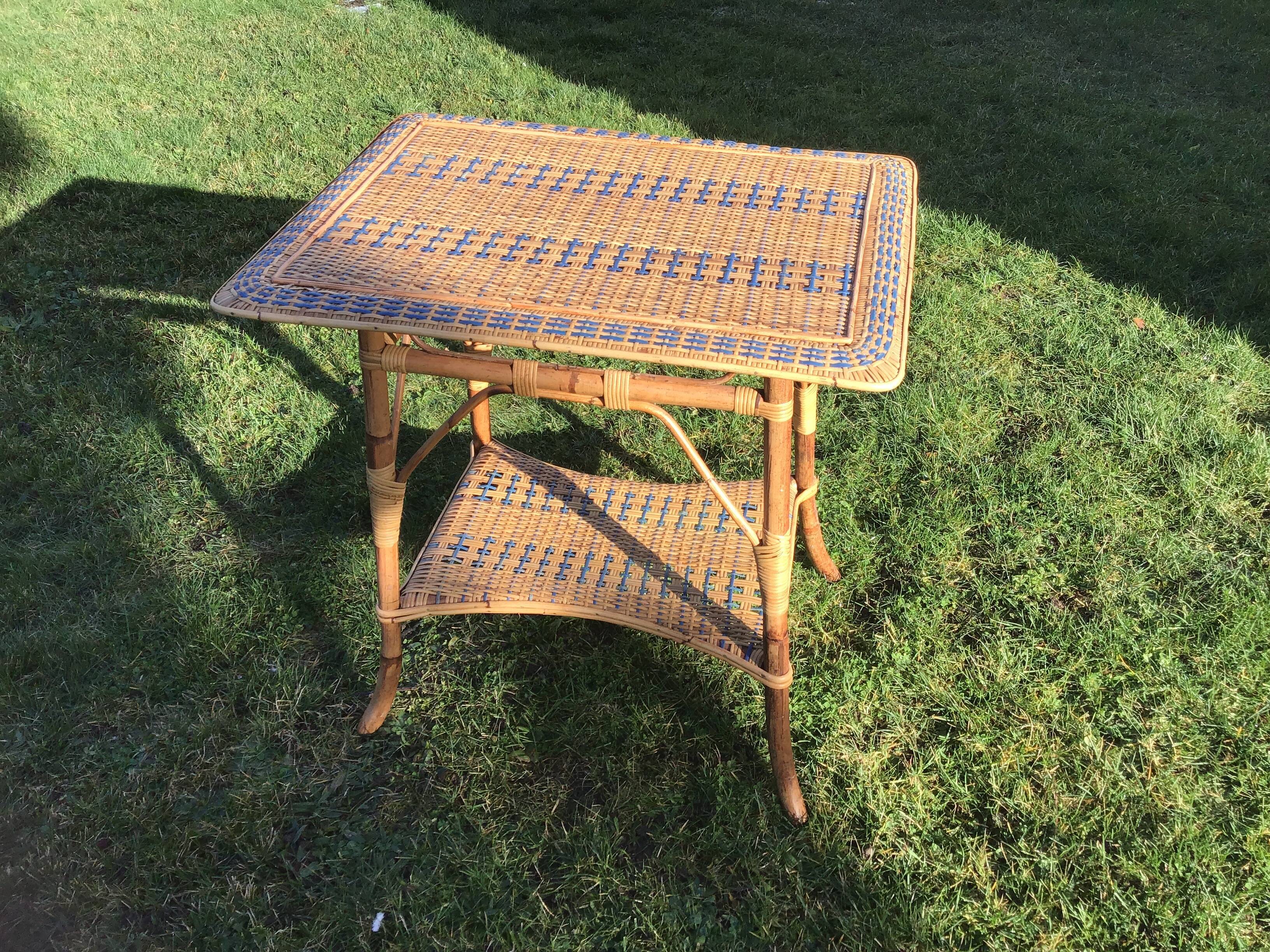 Table serves vintage two-coloured wicker rattan