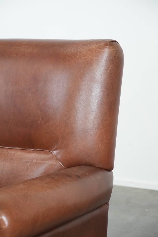 Comfortable Armchair Made of Cognac-Coloured Cow Leather in English Style