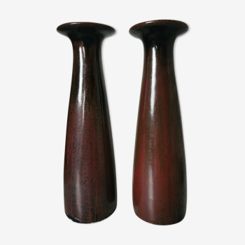 Pair of enamelled ceramic candlesticks