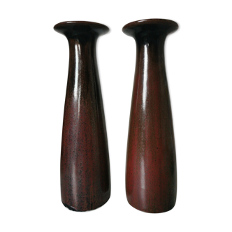 Pair of enamelled ceramic candlesticks