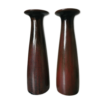 Pair of enamelled ceramic candlesticks
