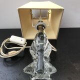 Lampe corps verre moulé avec abat-jour crème vintage