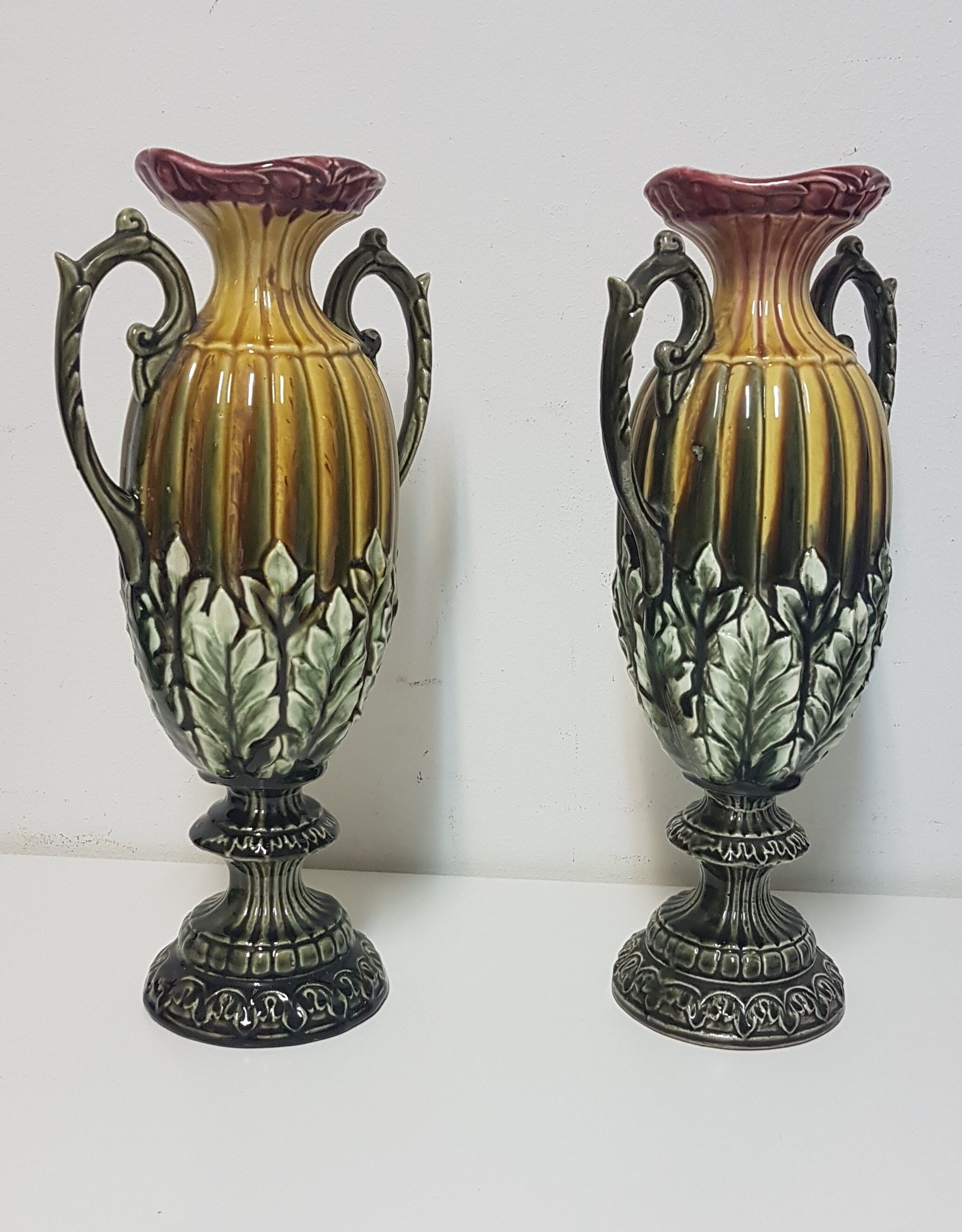 Pair of barbotine vases