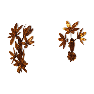 Pair of vintage gold metal flower appliques circa 1970
