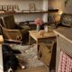 Pair of vintage cognac leather armchairs & solid wood – club/lounge style