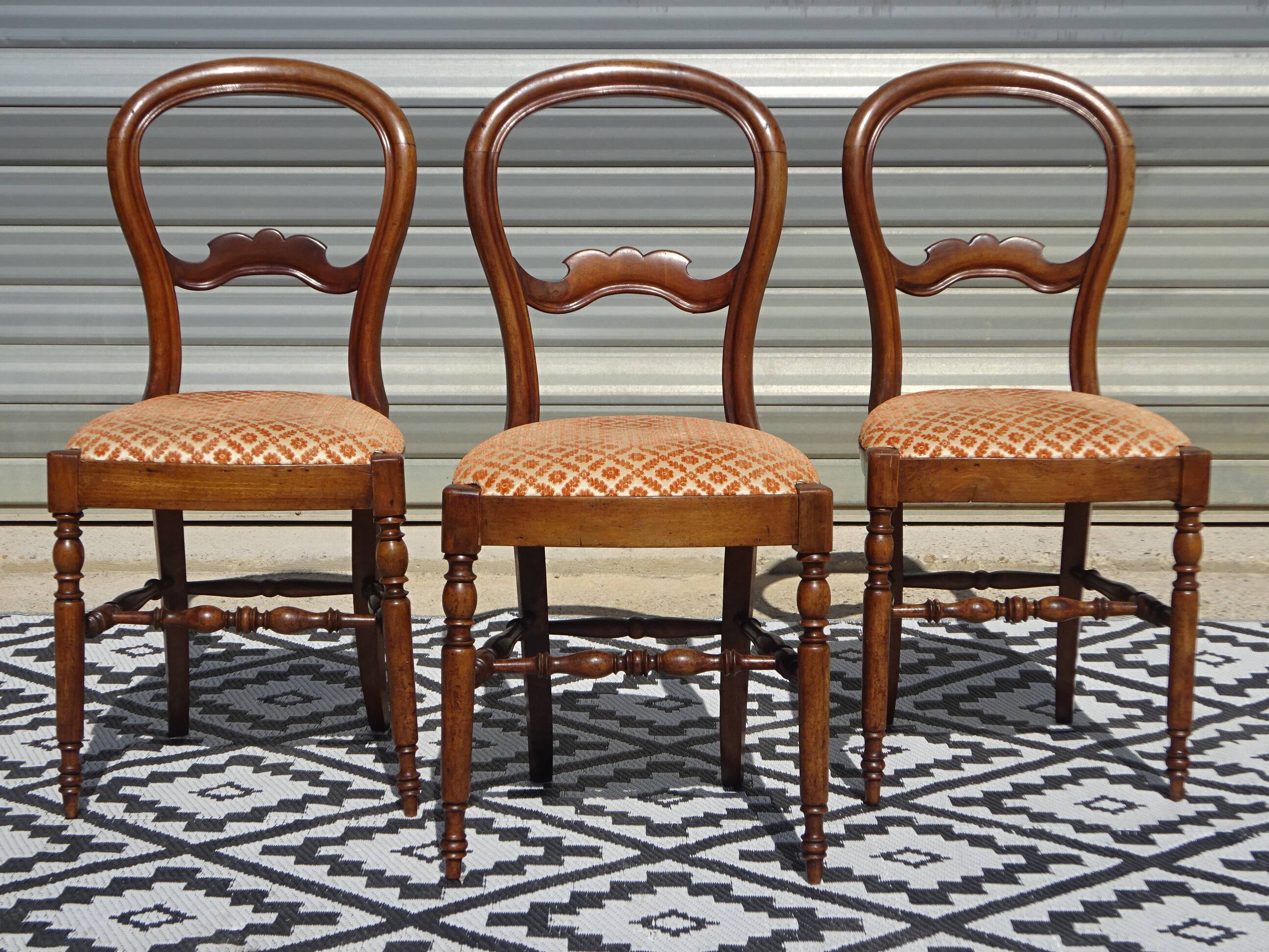 Antique Louis Philippe style chairs in walnut and velvet