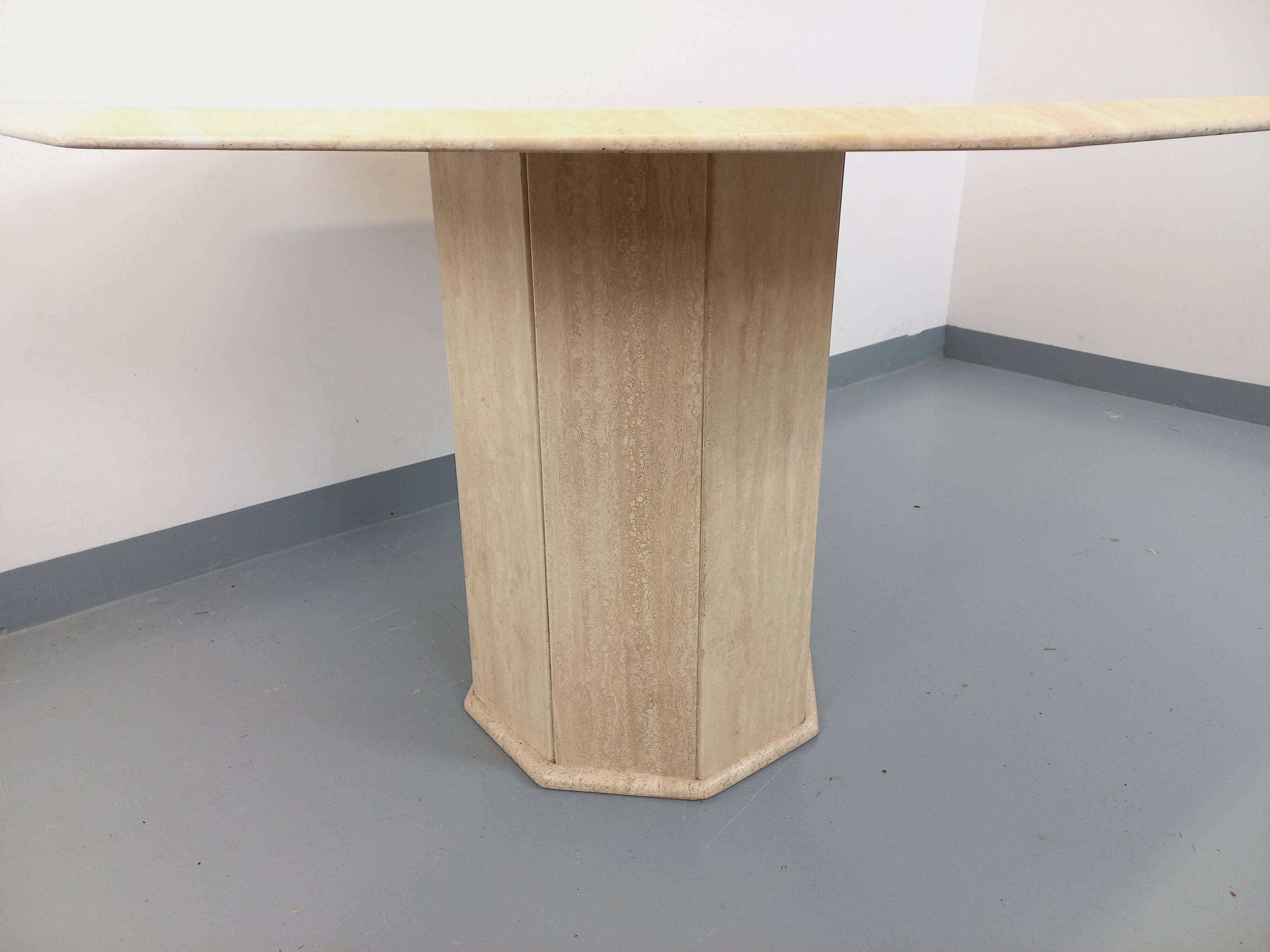 Vintage octagonal travertine dining table from the 70s 80s