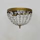 Old crown ceiling light with 2 bulbs, half basket with glass pendants.