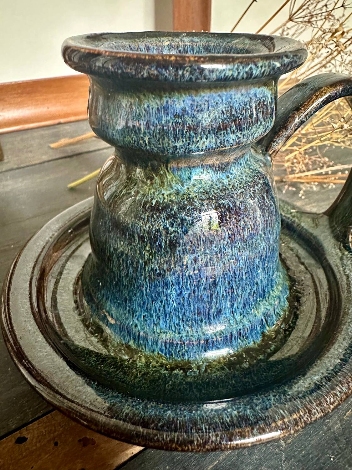 Enameled stoneware candle holder