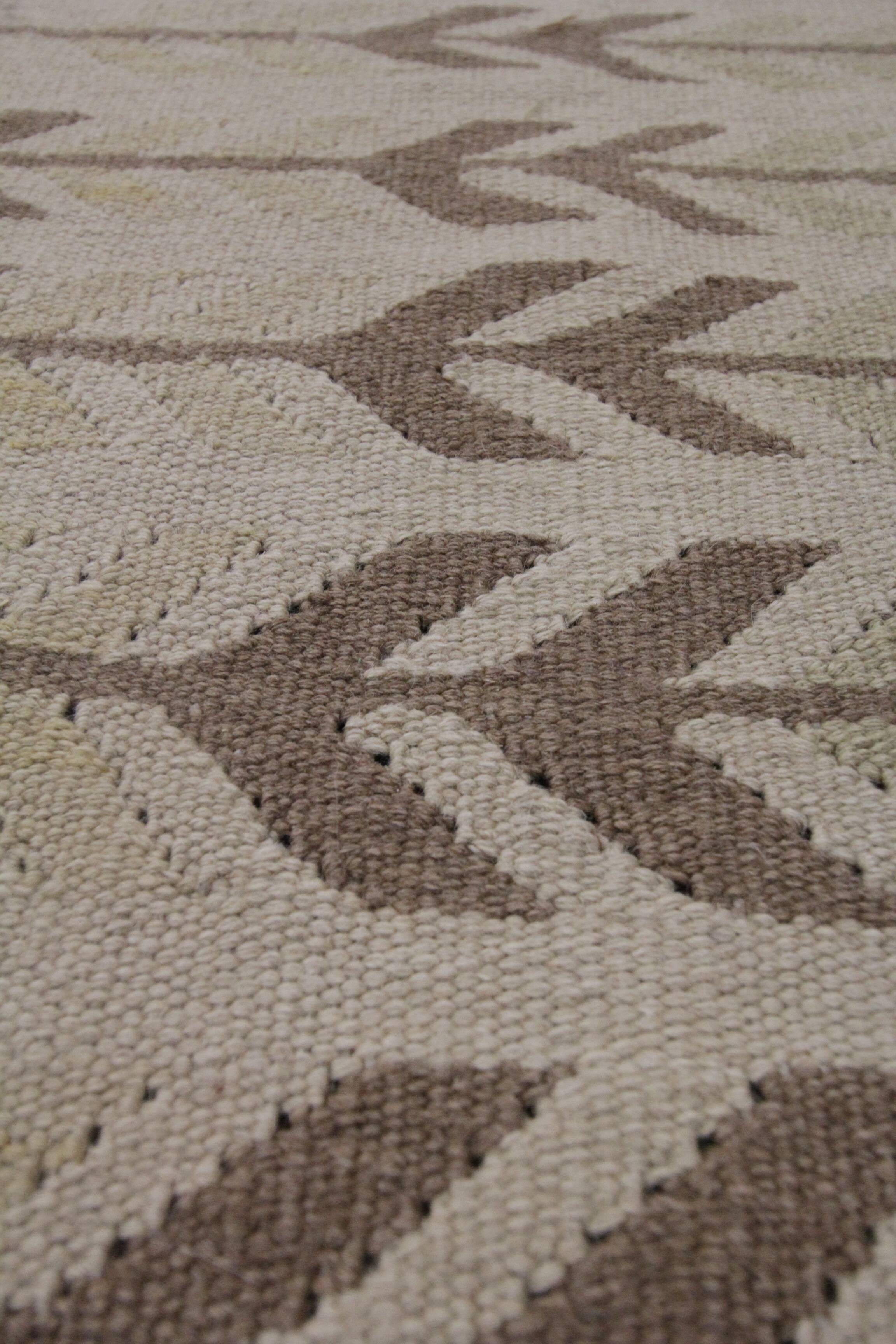 Tapis Kilim marron kaki, tapis tissé plat en laine de style scandinave