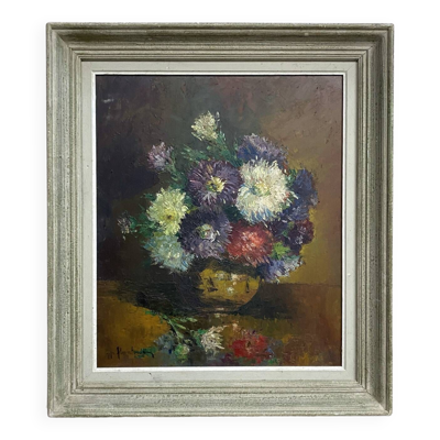 Tableau début XXème ''Les dahlias