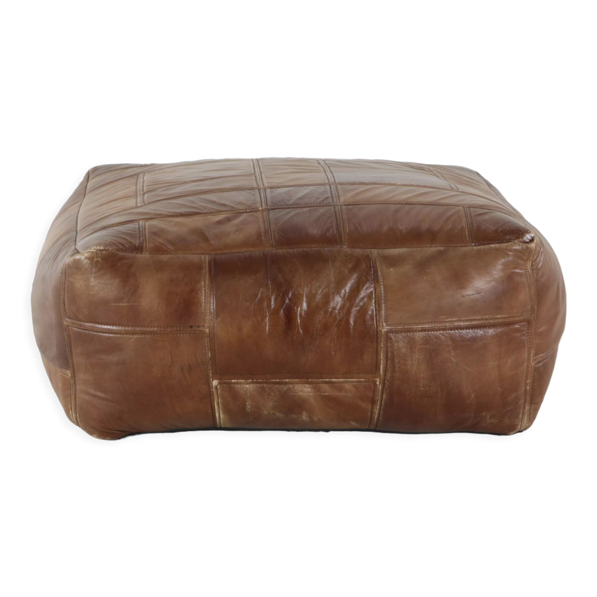 Seventies vintage patchwork leather pouf