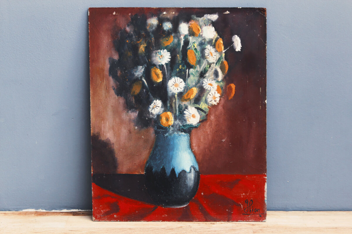 Oil on panel, bouquet of flowers, signed