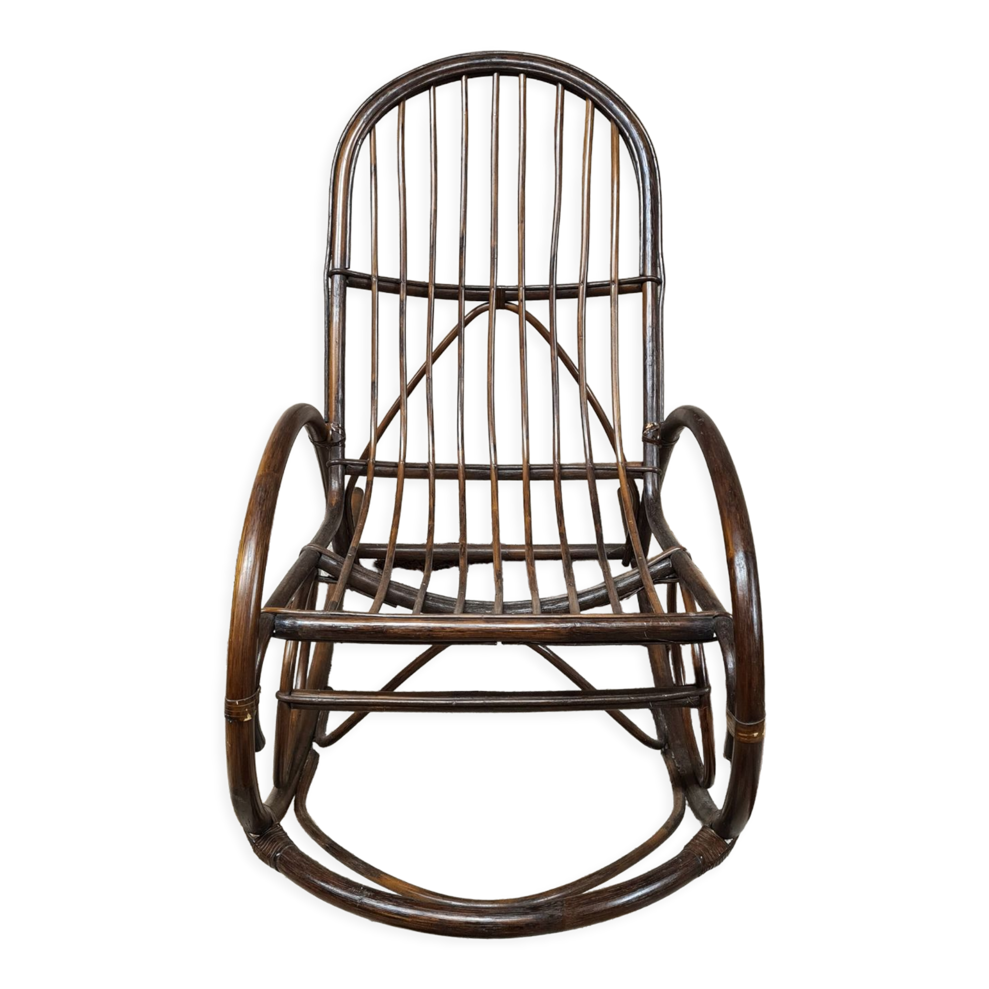 Rocking-chair in rattan bamboo 1970 vintage