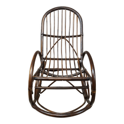Rocking-chair en bambou rotin 1970 vintage