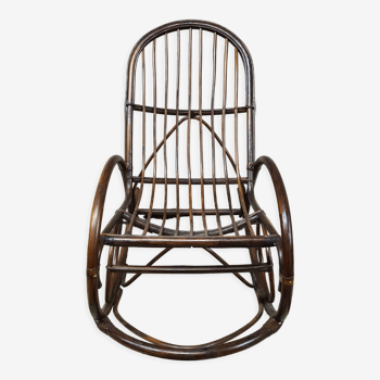 Rocking-chair in rattan bamboo 1970 vintage