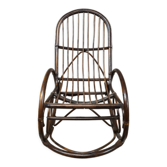 Rocking-chair en bambou rotin 1970 vintage