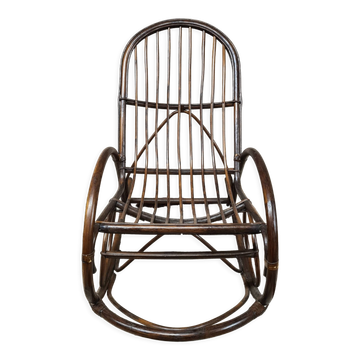 Rocking-chair en bambou rotin 1970 vintage