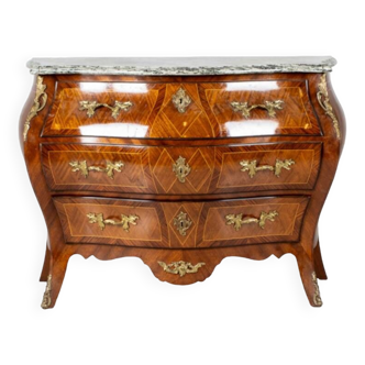 Commode bombee en marqueterie laiton marbre vert allemagne