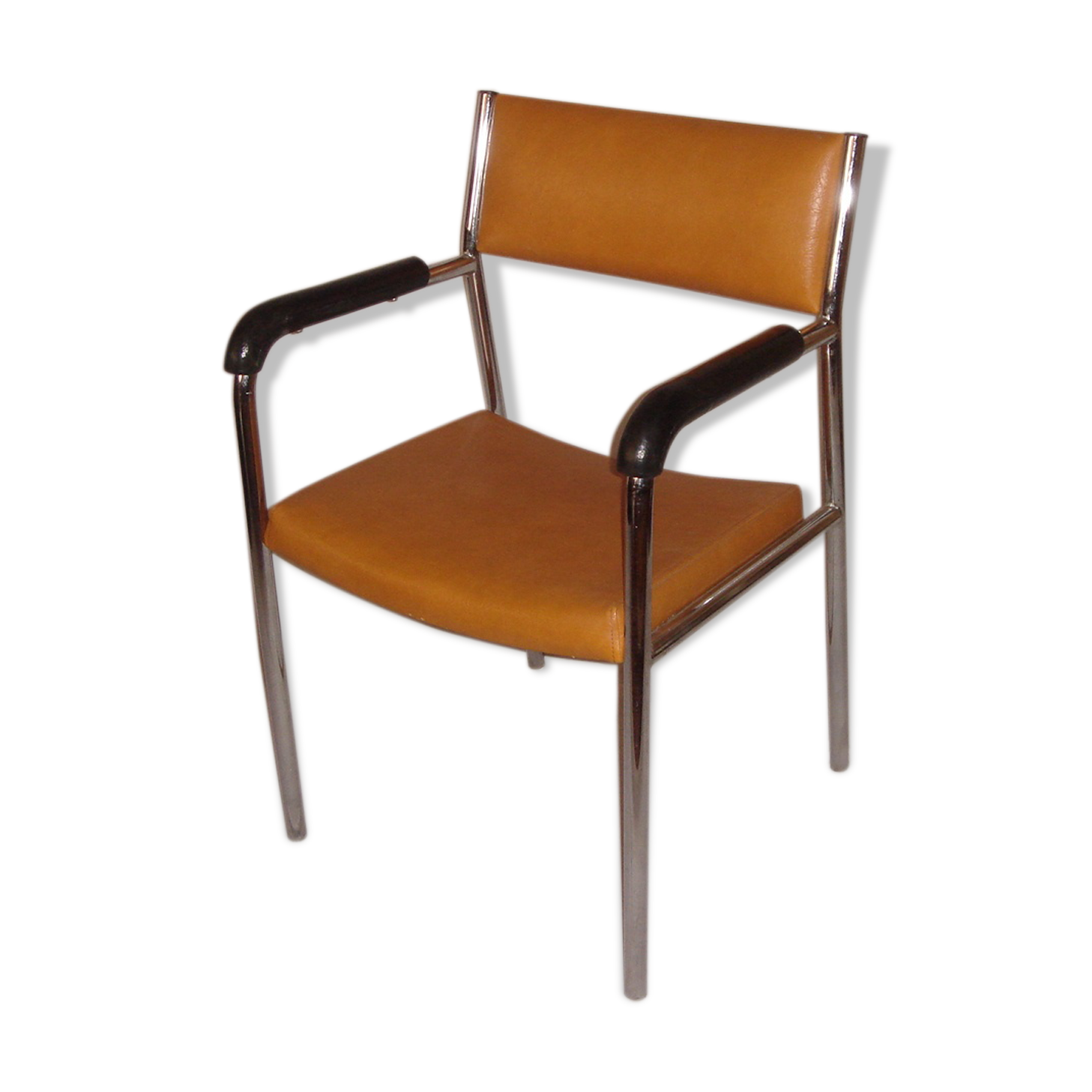 Chair with armrests of 1970/80, chrome & orange leatherette