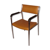 Chaise à accoudoirs de 1970/80, chrome & skaï orange