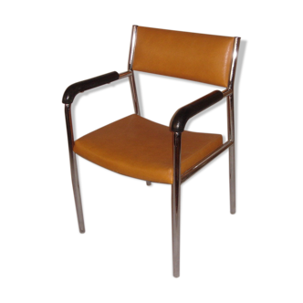 Chair with armrests of 1970/80, chrome & orange leatherette