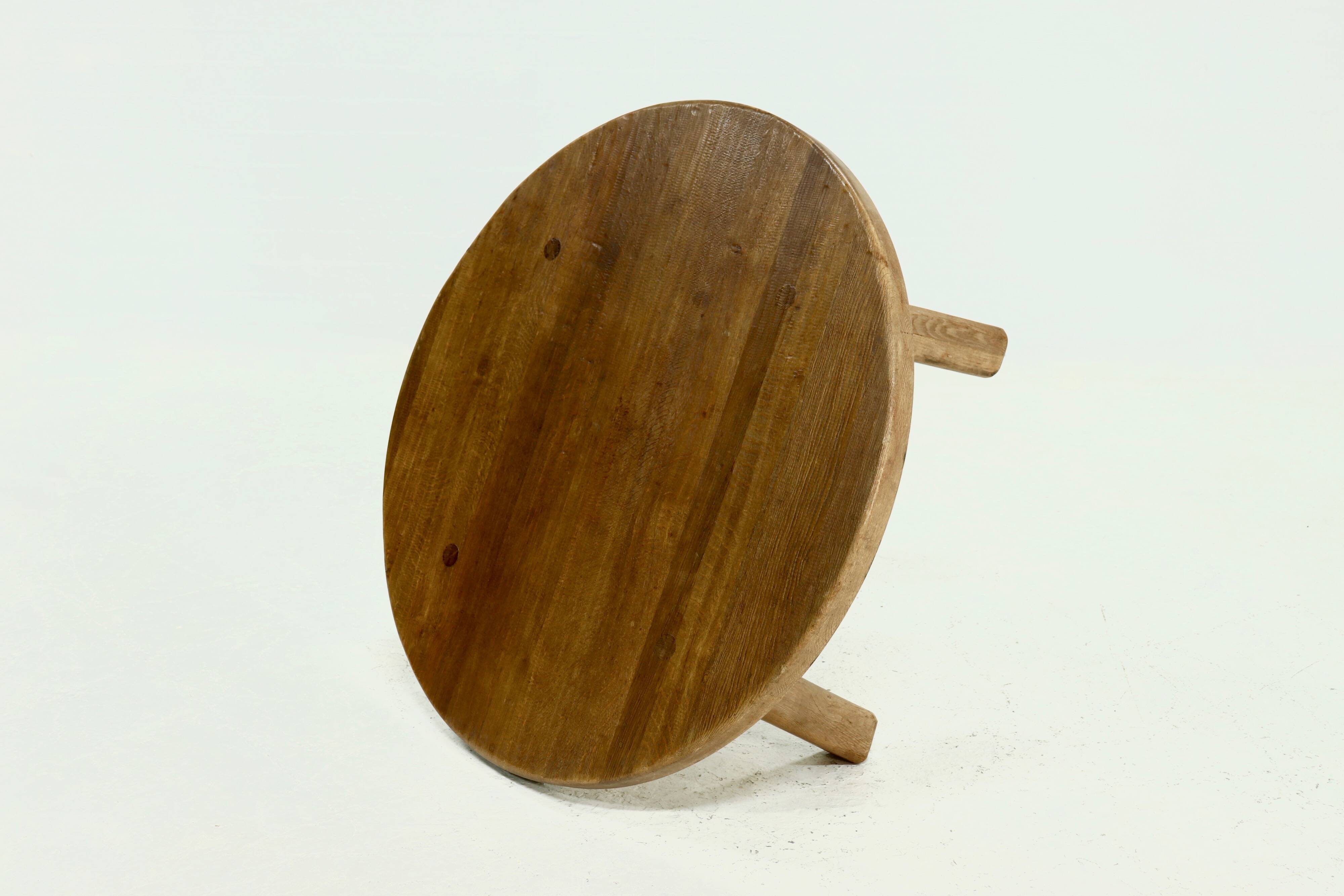 Rustic Solid Oak Round Coffee Table 1970s