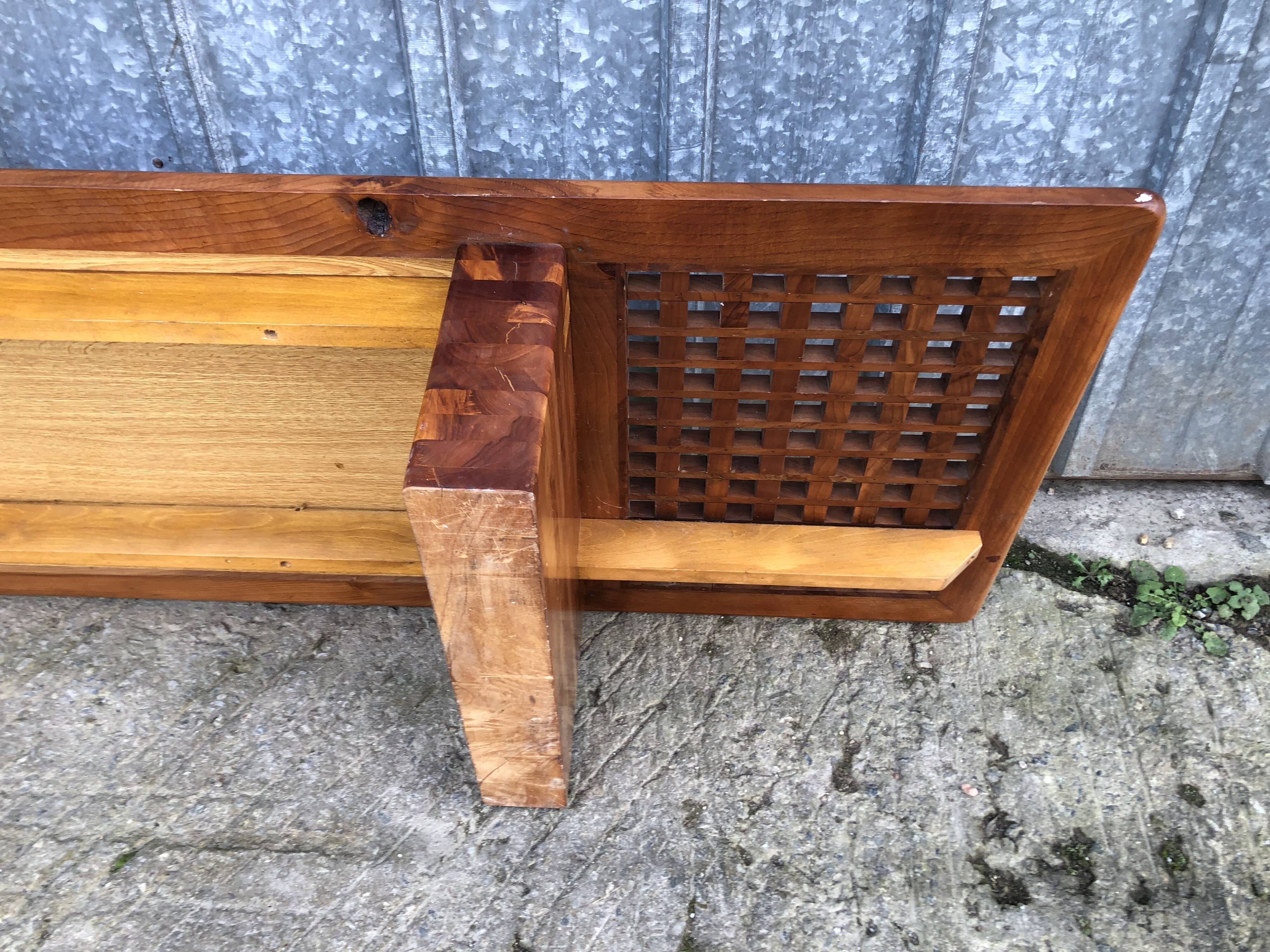 Vintage Yew Wood Bench with 3 Cushions