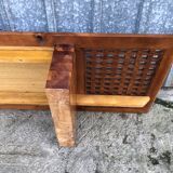 Vintage Yew Wood Bench with 3 Cushions