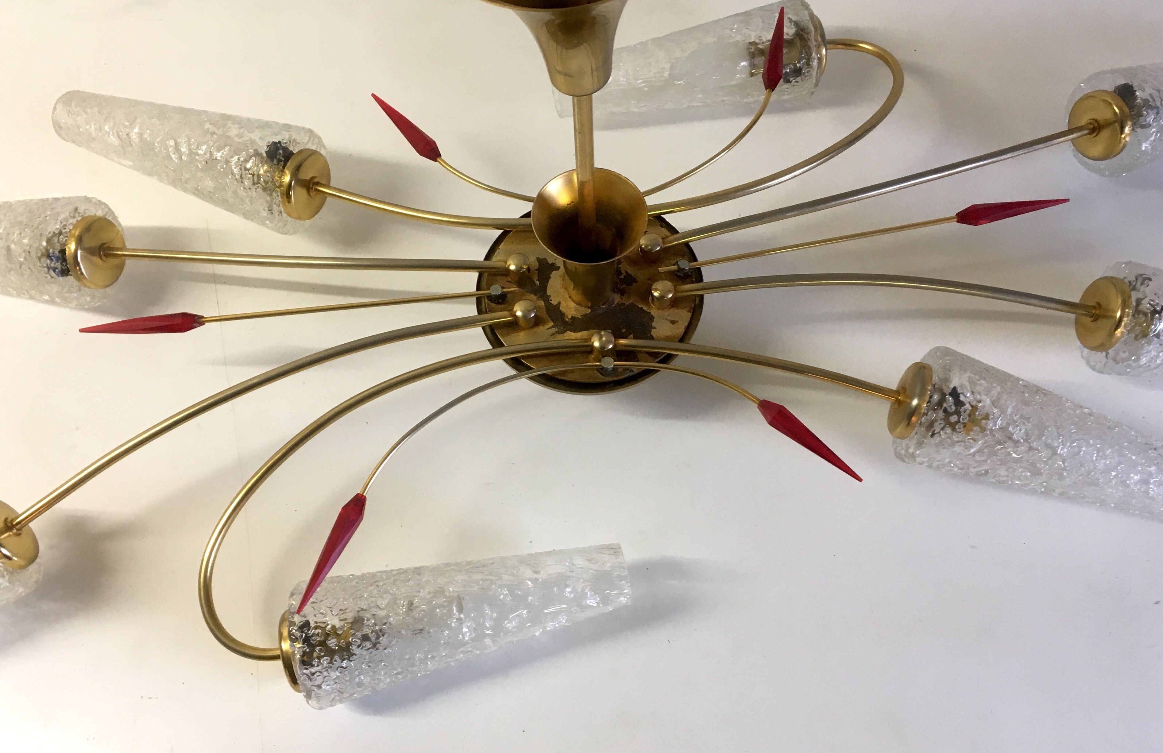 Lustre 8 brass lights and blown glass - 60s