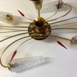 Lustre 8 feux laiton et verre soufflé années 60