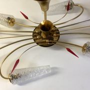 Lustre 8 brass lights and blown glass - 60s
