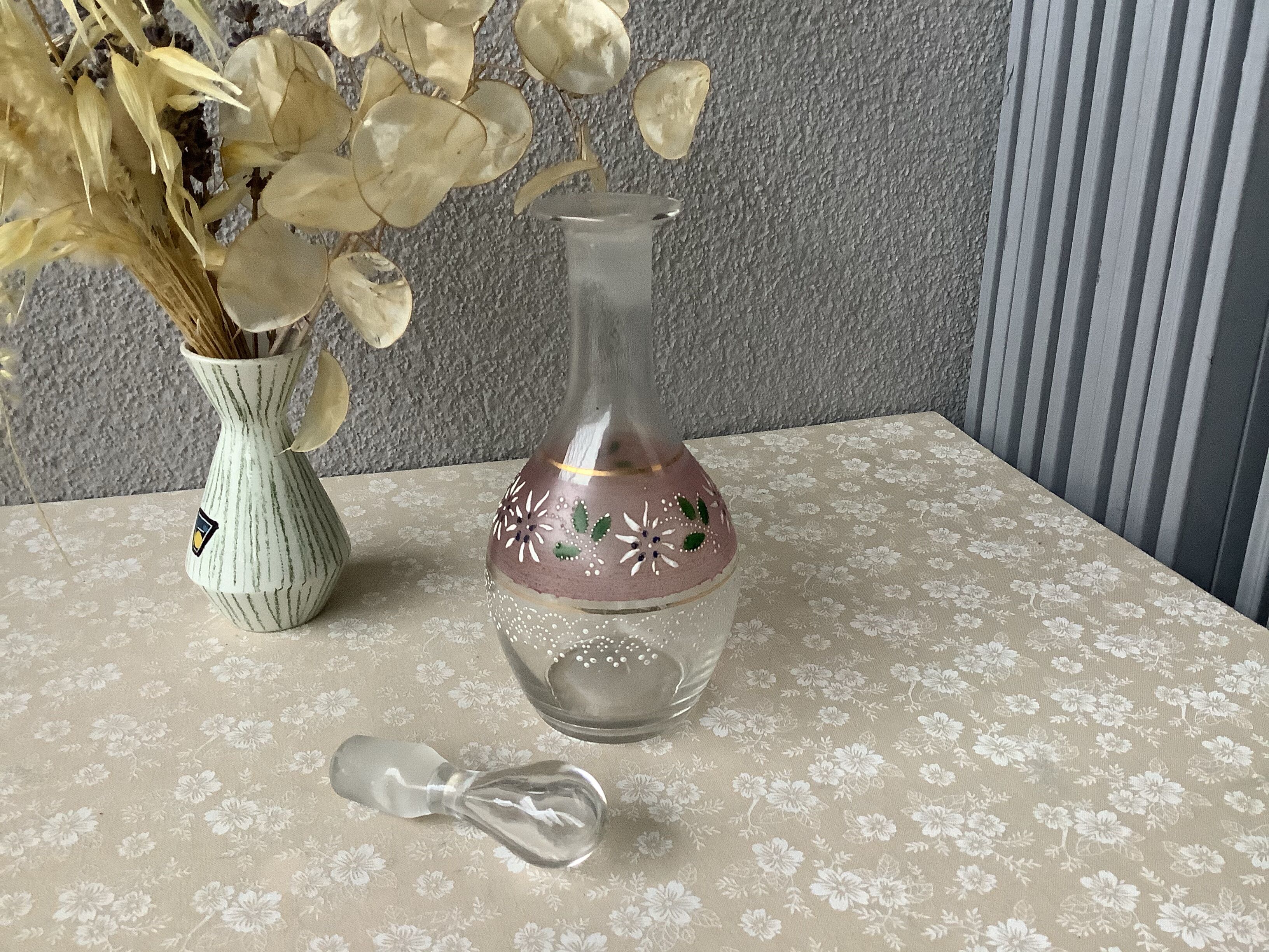 Blown glass enameled liqueur carafe