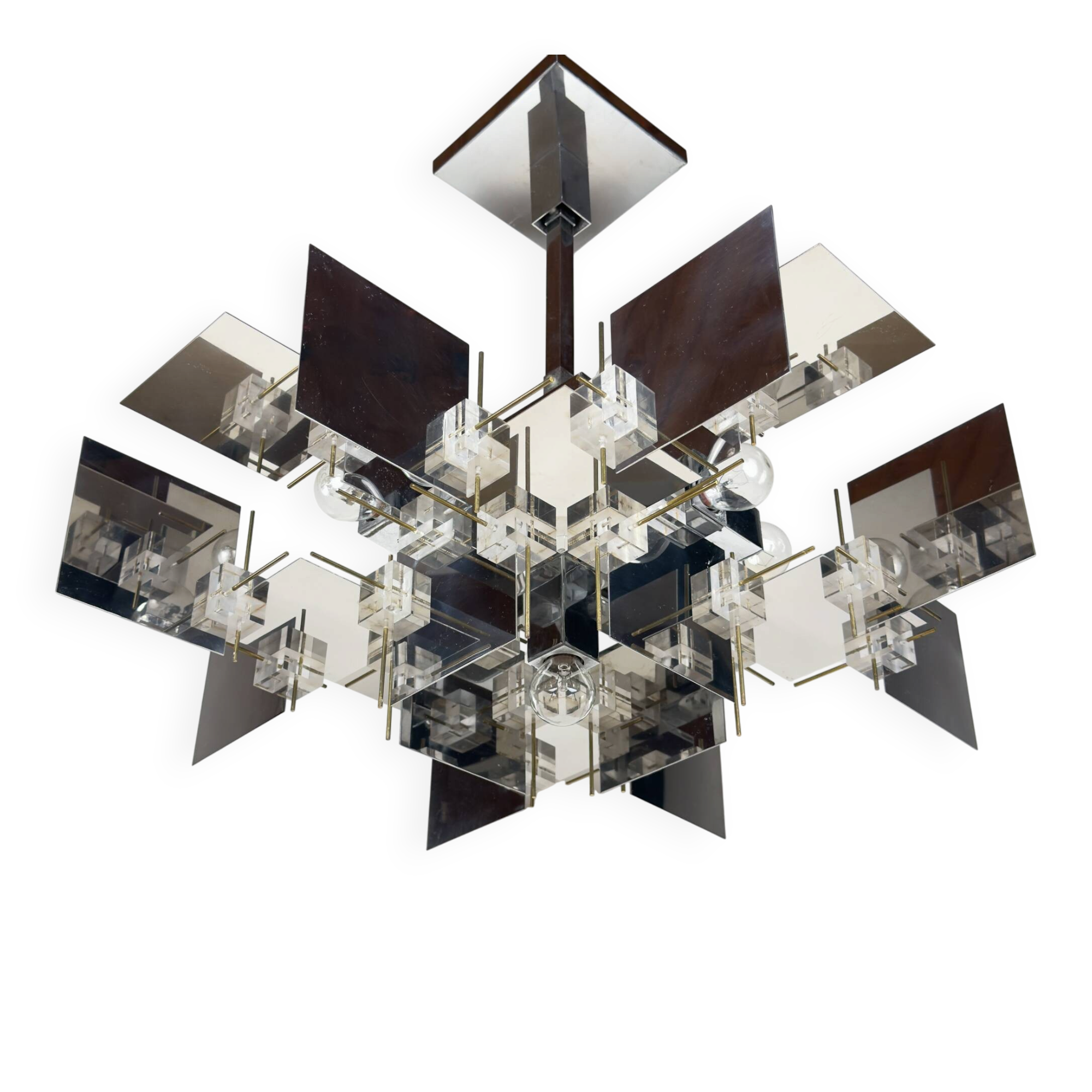 Vintage metal chandelier by Gaetano Sciolari, Italy, 1950s