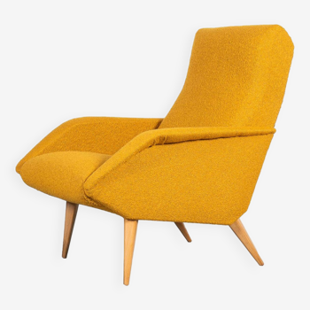 Mid Century French Armchair made of beech and yellow boucle