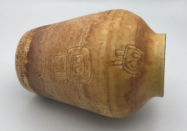 Vase artistique en céramique d’acolay style brutaliste, vintage, signé hubert guy