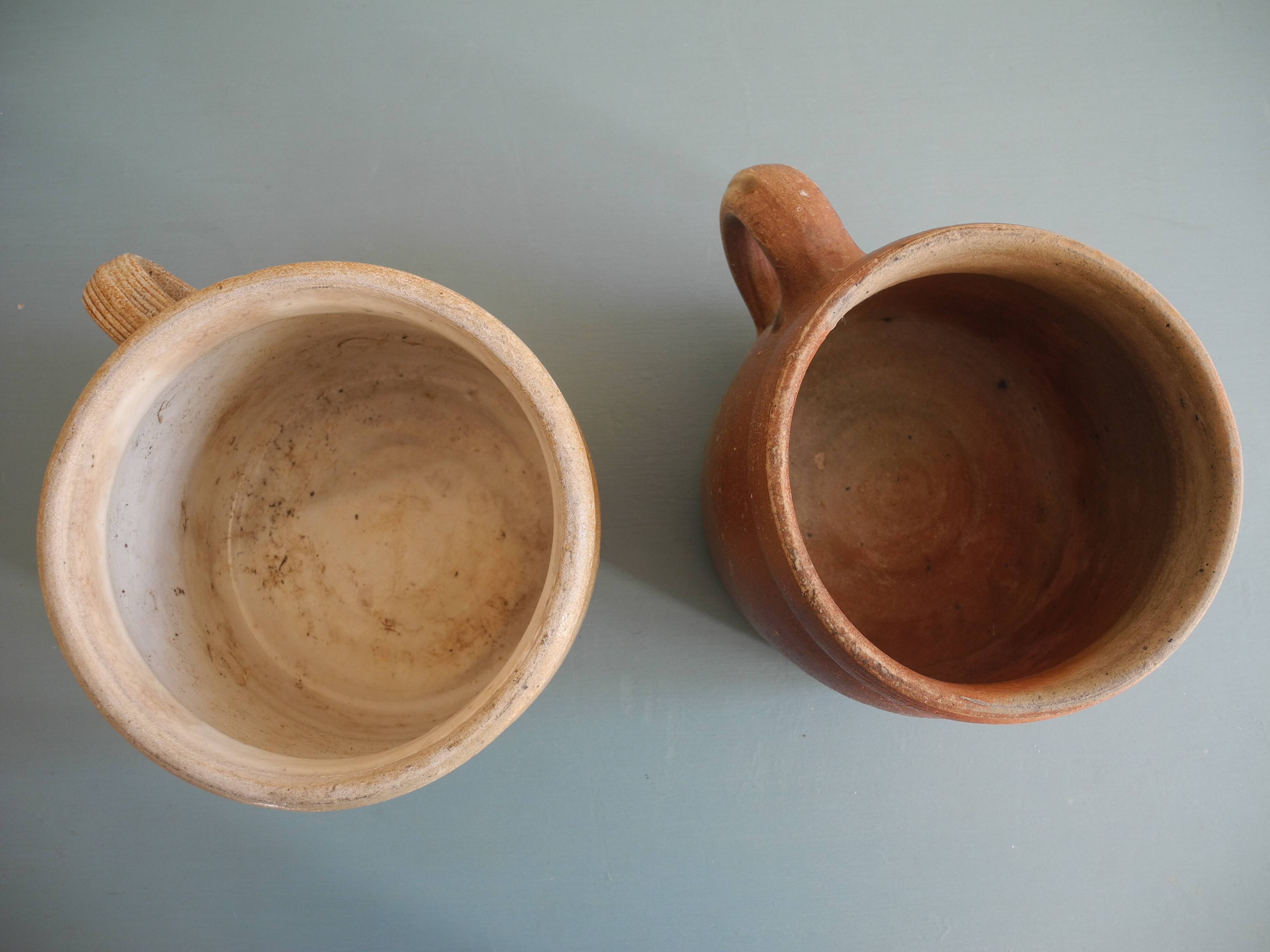 lot of 2 old rustic decorative stoneware pots